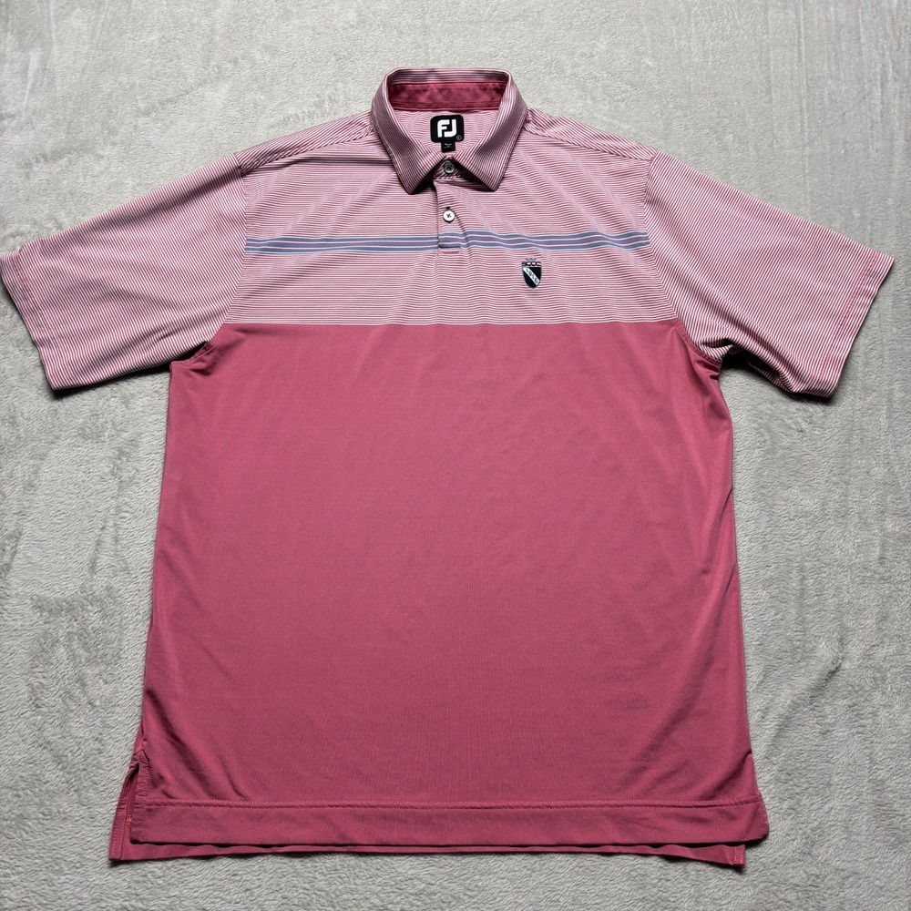 FootJoy Lisle Pinstripe Golf Polo Shirt Mens L‎ Cape Pink Blue White Performance